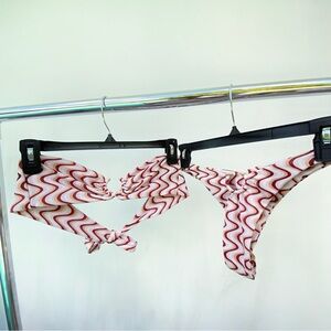 SAME Los Angeles Orange Rust & Cream Swirl Bandeau Bikini Set Size XS